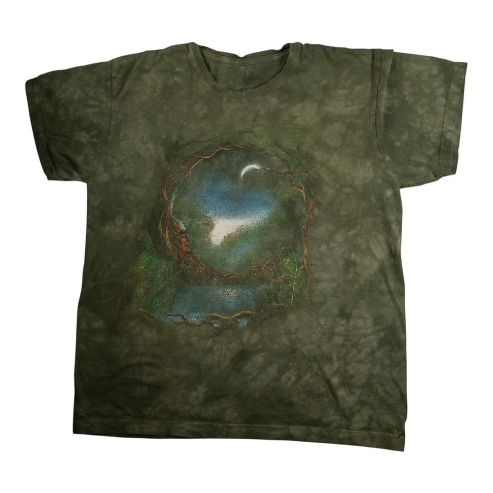 Men's Nature Earth Portal T Shirt Size Large Green Short Sleeve Crew Neck Cotton